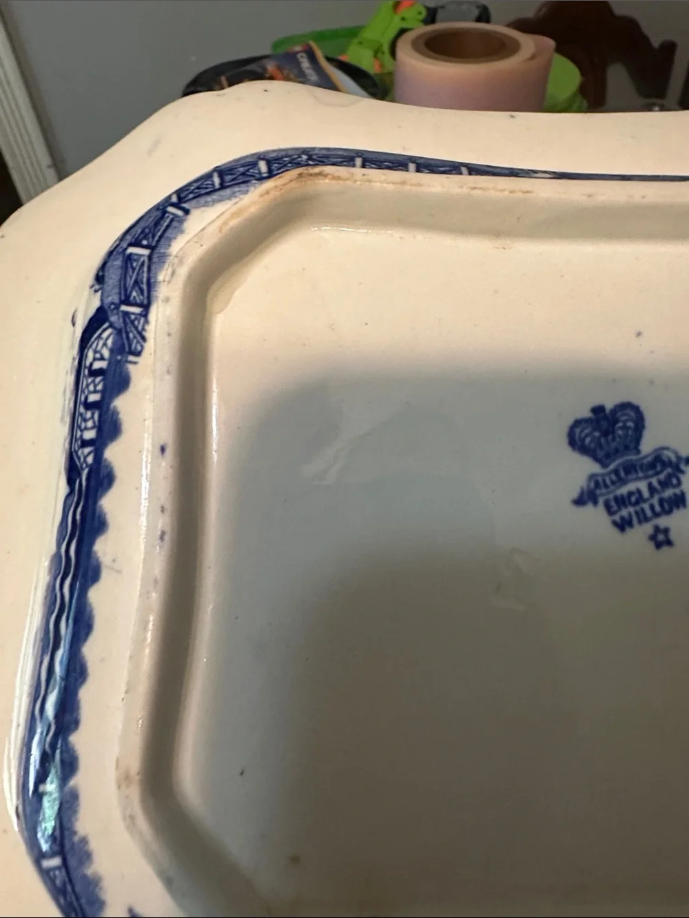 Antique Allertons England Blue Willow Scalloped Vegetable Serving Bowl
